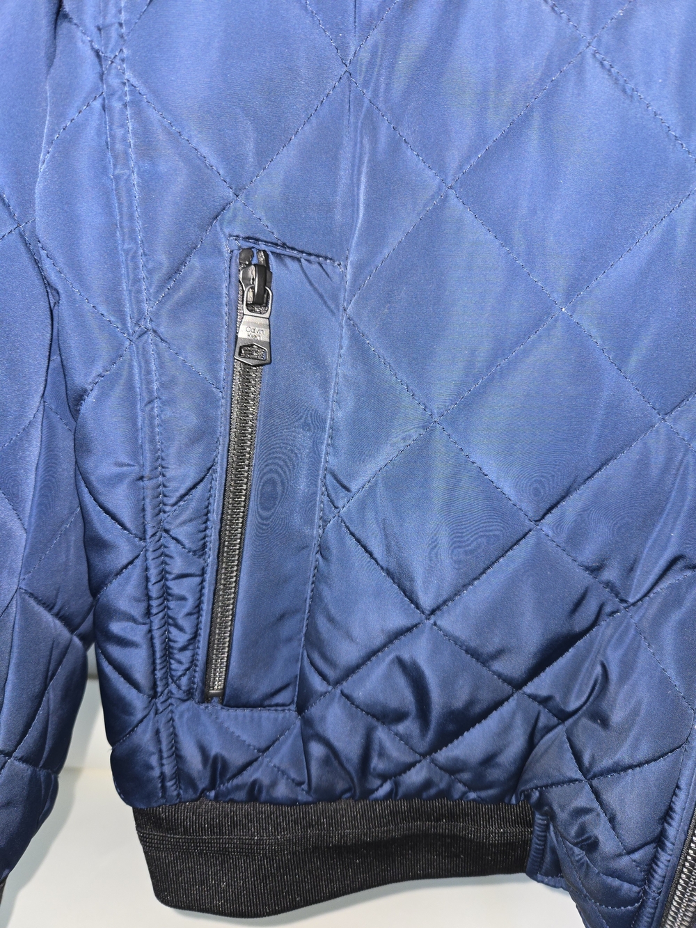Calvin Klein Navy Quilted Bomber Jacket M, Mens Zip Baseball Coat Outerwear L - Picture 7 of 11